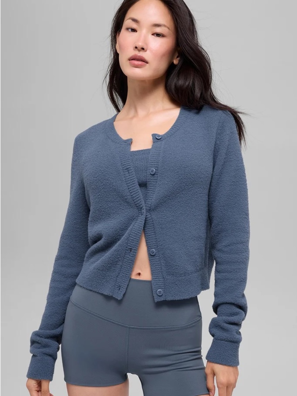 Alo Blue “Snuggle Up” Button Up Cardigan Sweater
